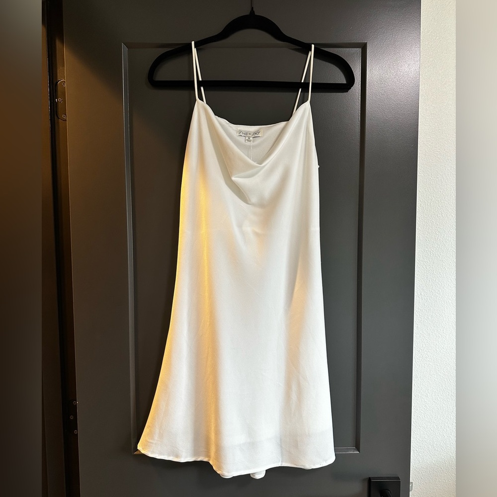 She + Sky Satin cowl neck mini dress